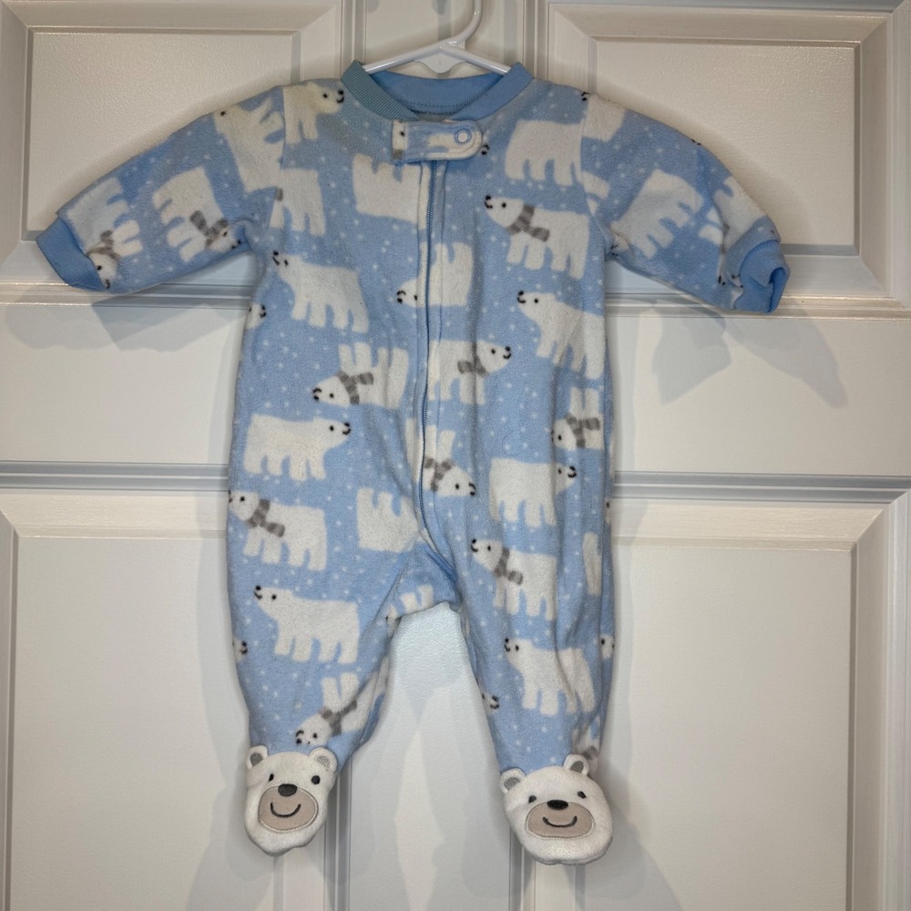 Carter's Size Newborn Blue Polar Bear Fleece Footed Pajamas Sleeper